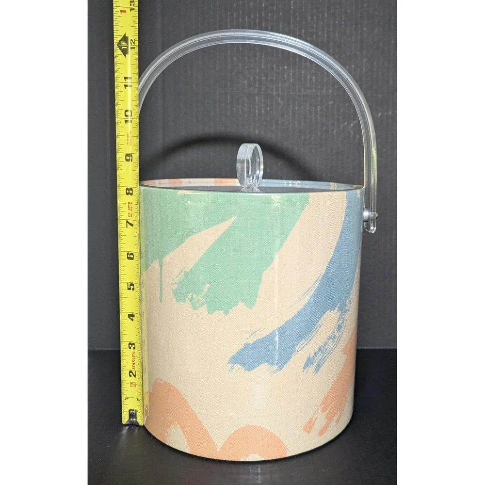 Vintage Lucite & Vinyl Insulated Ice Bucket w/Lid Color Splash Pattern